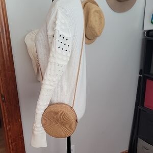 Elegant Khaki Rattan Round Crossbody Bag